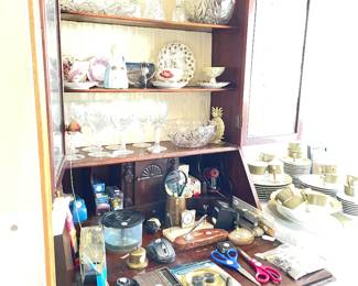 secretary desk, decor, teacup sets, crystal