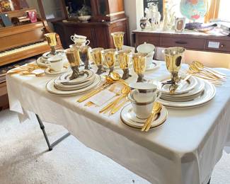 royal doulton china & brass stag goblets