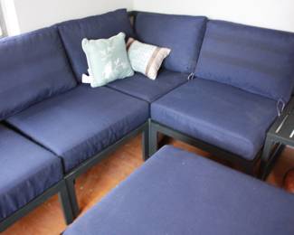 Blue patio furniture: corner piece/ foot stool/love seat