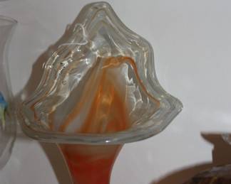 Vintage 1960's Sooner Jack vase w/coil spiral base orange swirl hand blown