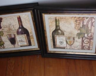 Pair framed wine pictures