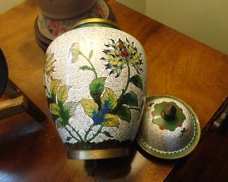 Vintage Chinese Cloisonne Enamel Brass Lidded Jar