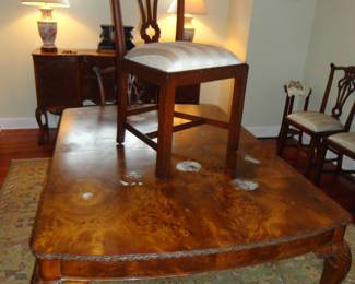 Chairs and table sold separately/ Table has heat stains and we found the table pad covers