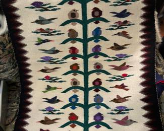 Stunning Navajo tree of life hand woven wall hanging / rug with picture of maker