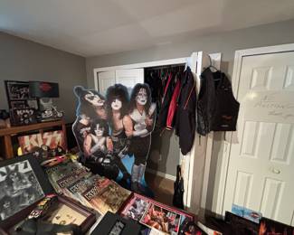 Leather jackets, life-size kiss cardboard cut out, kiss collectibles