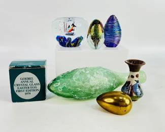 Vintage Torpedo Bottle, Heirloom Collectibles Paperweight, Goebel Crystal Glass Egg & More