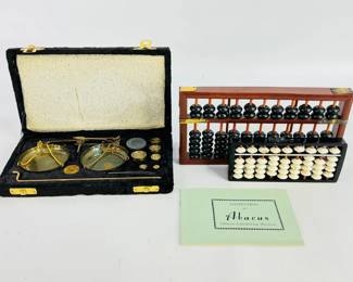 Vintage Abacus Sets & Brass Balance Scale