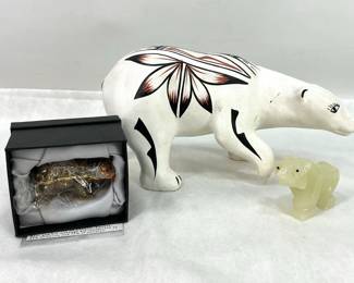 Bear Sculpture, Onyx Polar Bear & Zanzibar Keyser Bear Trinket Box