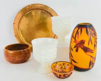 Glander Copper Hanging Platter, Emile Galle Reproduction Vase, Vintage E.O. Brody Co. Vase/Planter & More