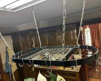 Metal Pot Rack $ 60.00
33”L 17”d 2”t w chains and hooks