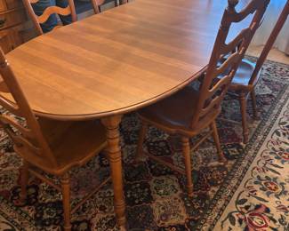 Tell City, IN Hard Rock Maple Dinning Table & 6 Chairs, 2 leafs  $900.00
Tbl: 59”-82”L, 42”d 29” Ladder back Chairs: 17.5”w 15”d 45”t