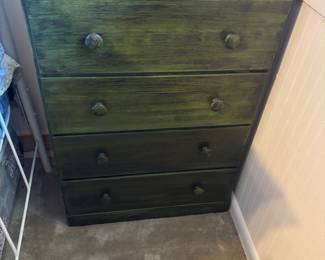 Green wood small chest of drawers $60.00.   23.5”w 14”d 33”t
