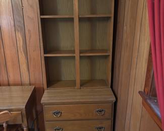 3drawer chest w bookshelf $ 150.00
28”w 17.5”d 31”-78”t   2 pieces