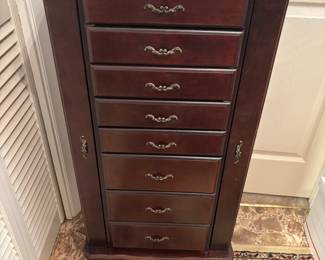 Jewelry Chest 8 drawers 2 doors and mirror $ 225.00. 18”w 15”d 41”t
