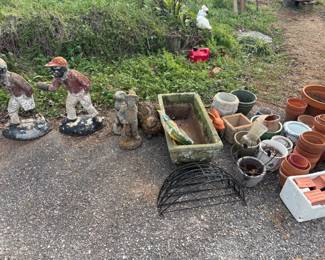 Concrete statues and planter