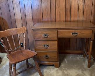 Wood desk and chair 4 drawers 
Desk: 40”w 17.5”d 31”t chair: 16x16x 31”