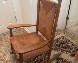 Wood Rocker w Woven Rush seat $150
27”w 34”d 46.5”t