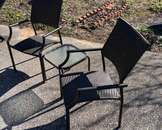 3 patio chairs $45 each 21x 20x 35”t
1 table $24.  16x16x 17”t