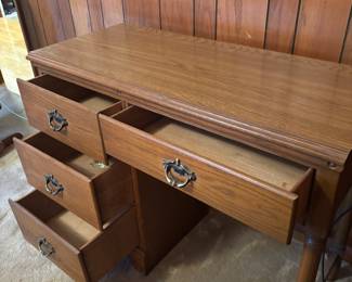 Wood desk and chair 4 drawers 
Desk: 40”w 17.5”d 31”t chair: 16x16x 31”