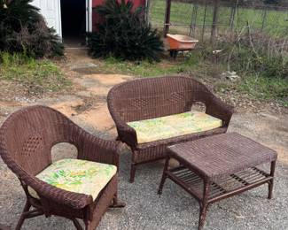 3 piece Brown wicker set $300.00
Loveseat: 65”w 25”d 31”t
Rocker: 30”w 34”d 34”t
Table: 32”w 20”d 18” t