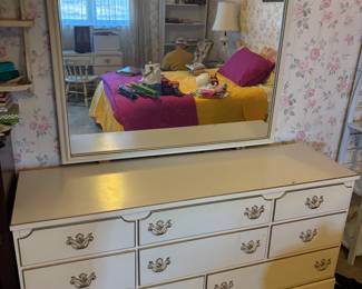 White w Gold trim MCM dresser w mirror wood  $250.00     
60”w 18”d 29”- 72” t w mirror 