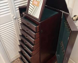 Jewelry Chest 8 drawers 2 doors and mirror $ 225.00. 18”w 15”d 41”t