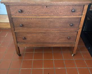 Primitive Oak Chest on Castors $185.00
38” w 18.5”d 33”t