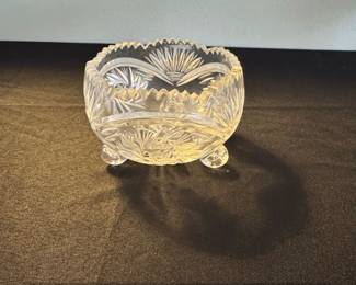 Antique Cut Crystal Footed Bowl with Hobstar and Fan Patterns