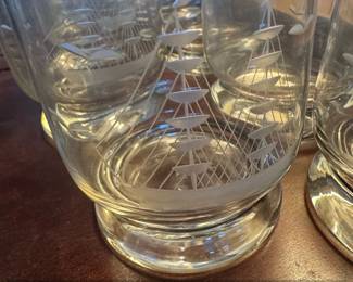 Set of Javit Clipper Collection Etched Sailing Ship Tumblers with SilverPlated Bases second image