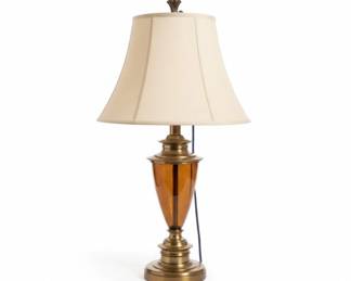 Vintage Brass and Amber Glass Table Lamp