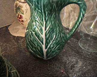Bordallo Pinheiro Majolica Cabbage Leaf Pitcher