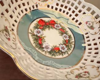 Vintage Porcelain Christmas Wreath Lattice Bowl second image