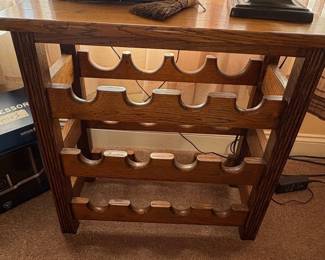 Solid Oak Bottle Wine Rack Side Table