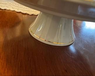 Vintage Andrea by Sadek Porcelain Cake Stand with Green Leaf and Floral Motif second image