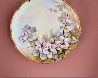 HandPainted Porcelain Decorative Plate with Floral Motif and Gold Gilt Rim