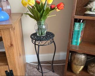 Ornate Black Metal Plant Stand with Round Lattice Top