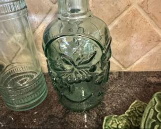 Libbey Canada Green Glass Bottle with Embossed Fruit