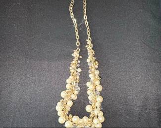 GoldTone MultiStrand Cluster Pearl and Crystal Necklace