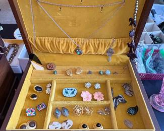 Vintage Jewelry Collection in Wooden HumidorStyle Box
