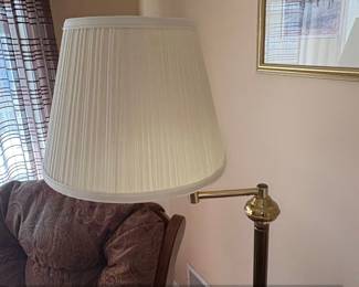 Brass and Wood Floor Lamp with Pleated Shade second image