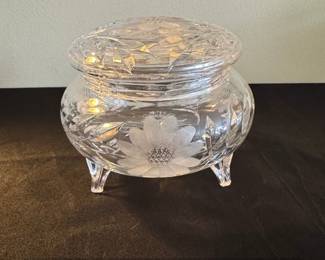 Antique American Brilliant Cut Glass Footed Powder Jar with Lid
