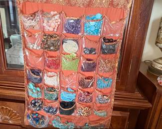 Vintage Beaded Jewelry Collection in Hanging Organizer