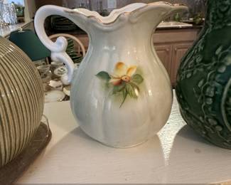 Vintage Lefton China Porcelain Pitcher with Floral Motif and Gilt Rim