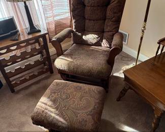 Paisley Upholstered Glider Rocker with Ottoman
