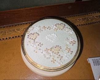 MidCentury Enamelcraft Ceramic Trinket Box with Beaded Floral Lid