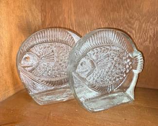 Vintage Glass Fish Bookends Pair
