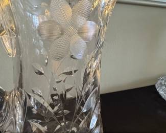 American Brilliant Period Cut Crystal Pitcher with Floral Etching second image