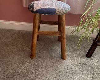 Patchwork Upholstered Wooden Stool