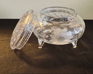 Antique American Brilliant Cut Glass Footed Powder Jar with Lid second image