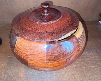Vintage Segmented Wood Lidded Bowl